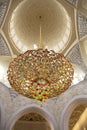 The Central chandelier White mosque in Abu Dhabi. The UAE. Royalty Free Stock Photo