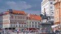 Central city square Trg bana Jelacica timelapse and Ban Jelacic monument in Zagreb, Croatia.