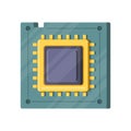 Central computer processor microchip CPU technical hardware isometric icon vector illustration