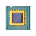Central computer processor microchip CPU technical hardware isometric icon vector illustration