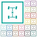 Central differential lock flat color icons with quadrant frames