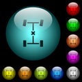Central differential lock icons in color illuminated glass buttons