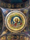 Central dome of Christ Pantocrator closeup, Mosaic by Nikolai Kharlamov, Church of Our Saviour on Spilled Blood