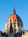 Central dome of Hungarian Parliament on clear blue sky background in Budapest Royalty Free Stock Photo
