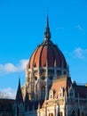 Central dome of Hungarian Parliament on clear blue sky background in Budapest Royalty Free Stock Photo