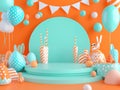 A vibrant, Easter celebration scene with a central chocolate egg and decorative items surrounding it Other elements Royalty Free Stock Photo