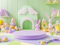 A vibrant, colorful childrens room with a play area entrance made from pink blocks, scattered toys like plush bunny and Royalty Free Stock Photo