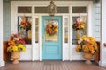 central front door with transom window, flower wreaths Royalty Free Stock Photo