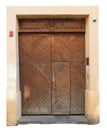 The central front wooden door to the old public medieval  church Royalty Free Stock Photo