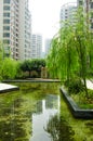 Central garden in a new residential district Royalty Free Stock Photo