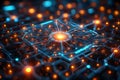 A central glowing core illuminates a complex digital network Royalty Free Stock Photo