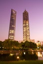 SWFC - Shanghai World Financial center left and Jinmao Tower right at dusk Royalty Free Stock Photo