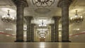 Central hall of Avtovo metro station in the Kirovsko-Vyborgskaya Line of the Saint Petersburg Metro. Interior view. Royalty Free Stock Photo