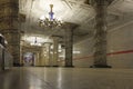 Central hall of Avtovo metro station in the Kirovsko-Vyborgskaya Line of the Saint Petersburg Metro. Interior view. Royalty Free Stock Photo