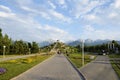 The central hill with monument in the Independence Park of first President of Kazakhstan Royalty Free Stock Photo