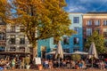 The central historic square with bars and restaurants in the ancient city center of Deventer, The Netherlands