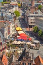 The central historic square with bars and restaurants and central shopping street in the ancient Dutch city center of Nijmegen,
