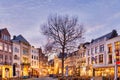 The central historic square Plaats with bars and restaurants decorated with christmas lights in the city center of The Hague, The