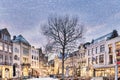 The central historic square Plaats during winter with bars and restaurants decorated with christmas lights in the city center of Royalty Free Stock Photo