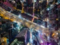 Top down view of Hong Kong city street at night Royalty Free Stock Photo