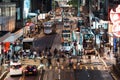 Motion blur of Chinese people, crowd Asian commuter walk cross road, car, bus, taxi traffic transportation at night