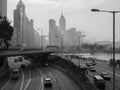 A monochromatic image of the Hong Kong skyline, viewed from Island Eastern Corridor Royalty Free Stock Photo