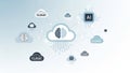 Central large cloud icon with circuitry pattern symbolizes connectivity Royalty Free Stock Photo