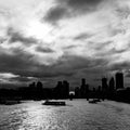 London Skyline Silhouette Against Cloudy Stormy Sky Over River Thames Royalty Free Stock Photo