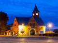 Central Market building at night, Vyborg, Russia