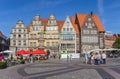 Central market square with people and old houses in Bremen Royalty Free Stock Photo