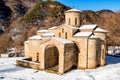 Central medieval church in Arkhyz in winter