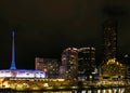 Central melbourne city river side skyline at night in australia Royalty Free Stock Photo