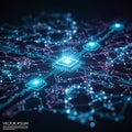 Central microchip emits glowing lines, representing data flow or connectivity Royalty Free Stock Photo
