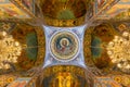 The Central mosaic image of Christ the Almighty in the ceiling of the Central dome of the Temple of the Savior on spilled Blood.