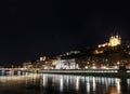 Central old town lyon city riverside at night in france Royalty Free Stock Photo
