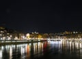 Central old town lyon city riverside at night in france Royalty Free Stock Photo