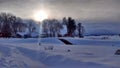 Central Oregon snowy sunset farm