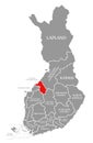 Central Ostrobothnia red highlighted in map of Finland