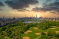 Central Park aerial view, Manhattan, New York. Park is surrounded by skyscraper. Royalty Free Stock Photo