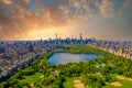 Central Park aerial view, Manhattan, New York. Park is surrounded by skyscraper. Royalty Free Stock Photo