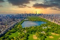 Central Park aerial view, Manhattan, New York. Park is surrounded by skyscraper. Royalty Free Stock Photo