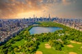 Central Park aerial view, Manhattan, New York. Park is surrounded by skyscraper. Royalty Free Stock Photo