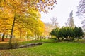 Central park in autumn - center of small west Bohemian spa town Marianske Lazne Marienbad - Czech Republic Royalty Free Stock Photo