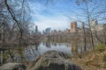 Central park, buildings reflection in a pond Royalty Free Stock Photo