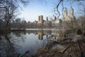 Central park, buildings reflection in a pond Royalty Free Stock Photo