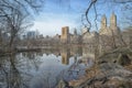 Central park, buildings reflection in a pond Royalty Free Stock Photo