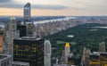 Central Park at dusk in Manhattan with skyscrapers in foreground Royalty Free Stock Photo