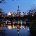 Central Park in dusk and midtown Manhattan Royalty Free Stock Photo