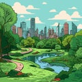 Central Park. Central Park hand-drawn comic illustration. Vector doodle style cartoon illustration