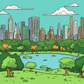 Central Park. Central Park hand-drawn comic illustration. Vector doodle style cartoon illustration